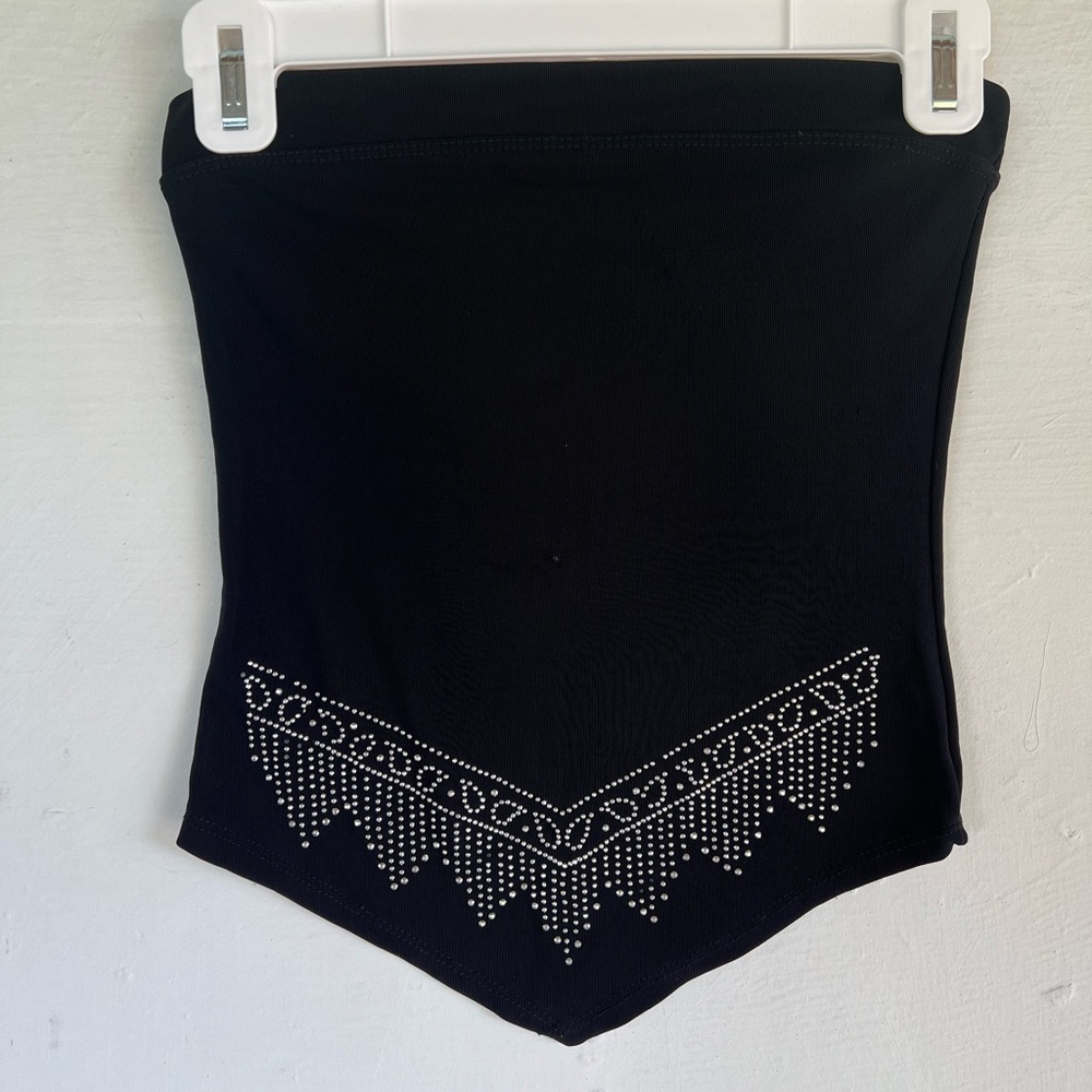 Papaya Black & Silver Rhinestone Western Style Dressy Tube Top S
